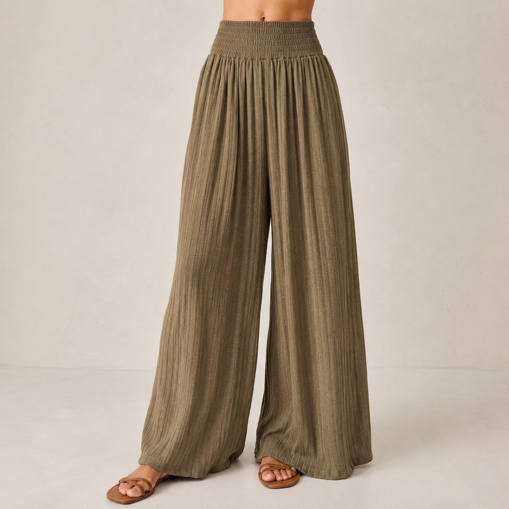 Free People FP Beach Love Me Wide Leg Ribbed Knit Pants (SP) Boho High Rise Lite
